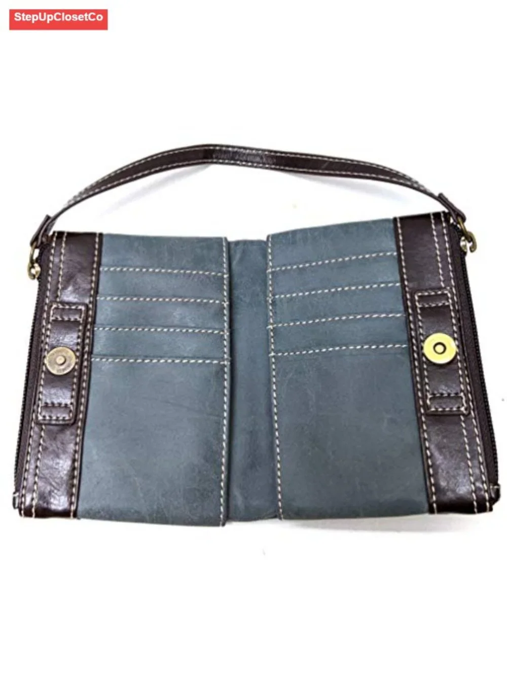 Double Zip Faux Leather Wristlet Wallet with Floral Applique